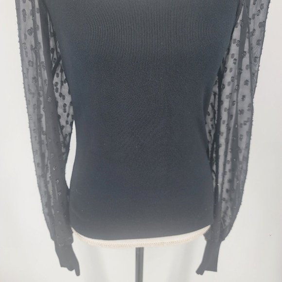 Catherine Malandrino Black Sheer Polka Dot Sleeves Pullover Sweater Blouse Large - Picture 4 of 7